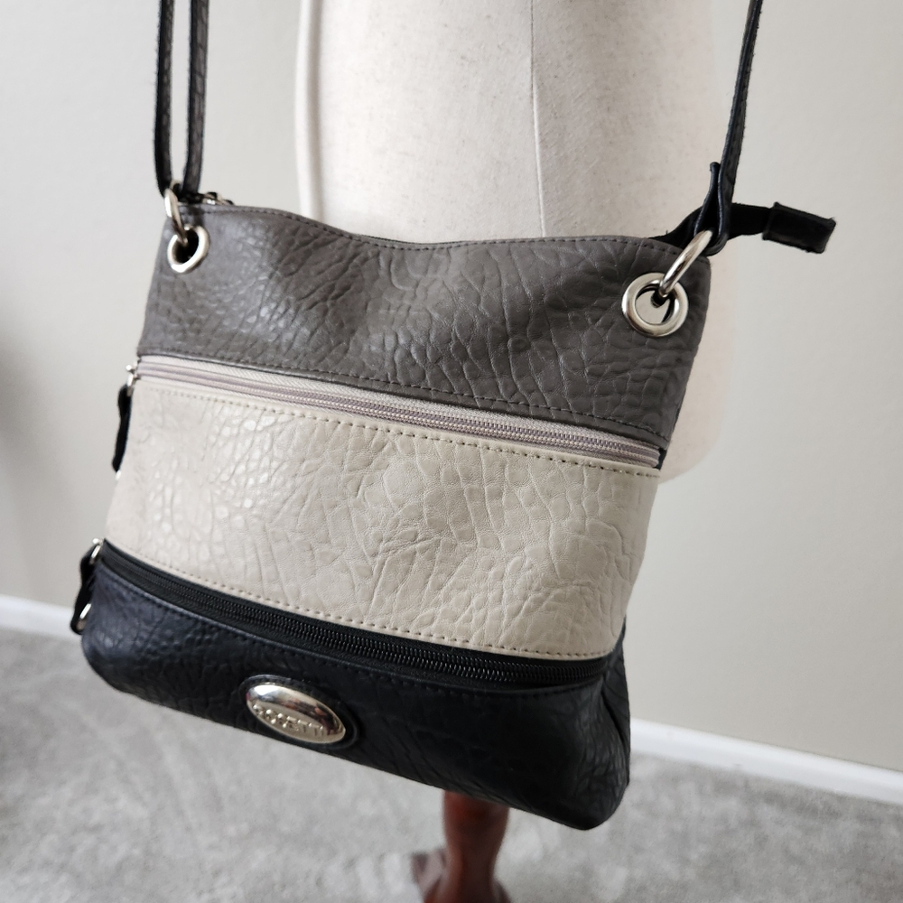 Rosetti Triple Zipper Satchel Purse Black White Gray for Women